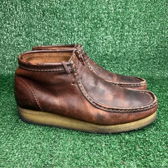 Clarks Wallabee Dark Brown Distressed Leather‎ Moccasin Loafer Shoe Men Size 10