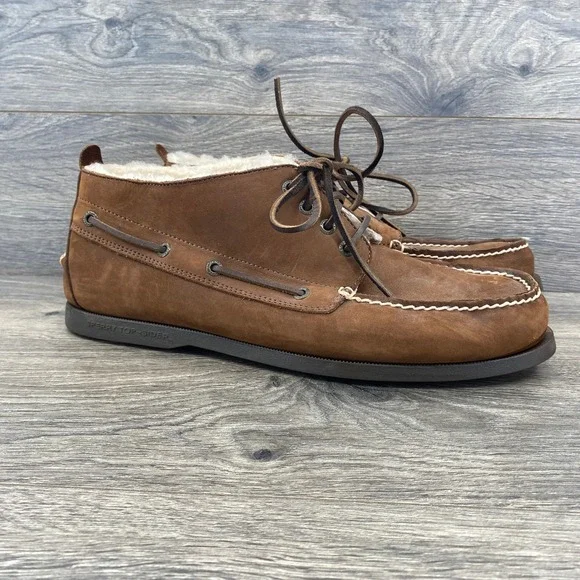 Sperry Top-Sider Chukka Boat Shoes Mens 13 Brown Shearling Lined Leather Boots