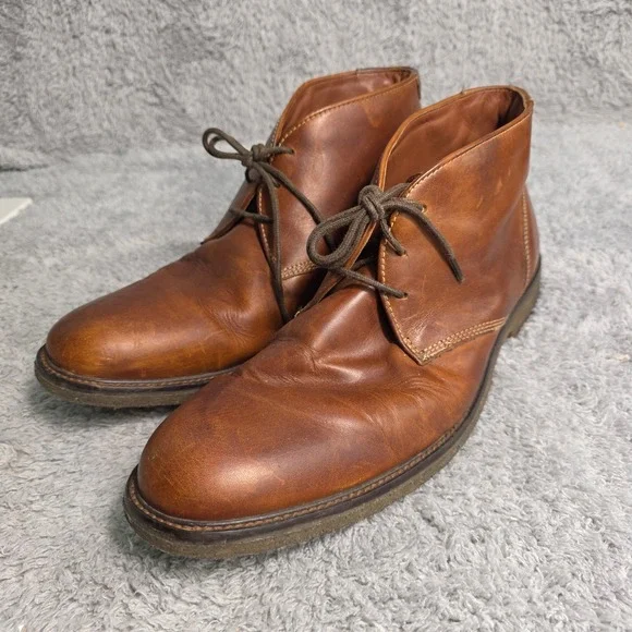 Johnston & Murphy Chukka Boots Brown Leather Sheepskin Crepe Soles Mens 10.5‎ M