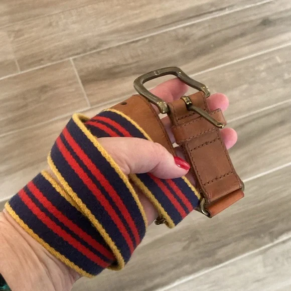 Ralph Lauren 38 adjustable striped leather belt