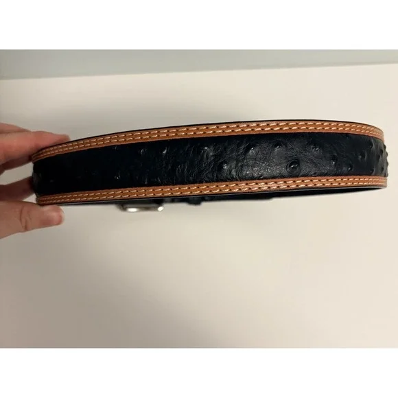 3D Western Cowboy Ostrich Leather Belt Black And Caramel Brown Festival