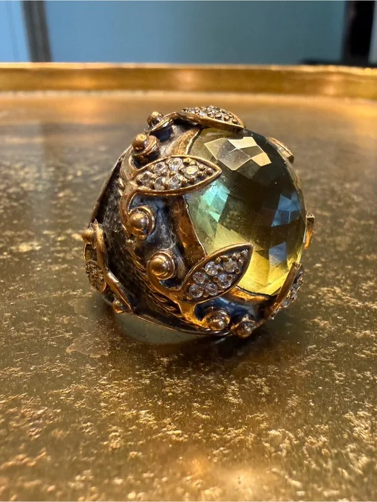 BORA YASAR Brutalist Ring with Green Faceted CZ in 925 Oxidized Silver