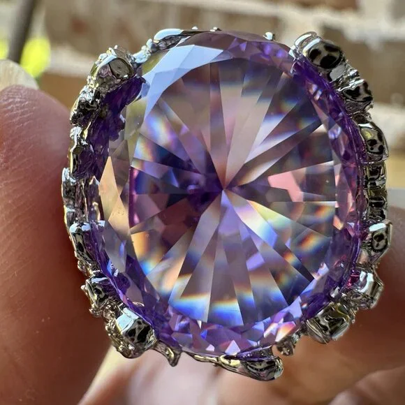 Statement Ring Size 9.75‎ Purple Blue Tanzanite Cluster Gems 925 Sterling 28.3g