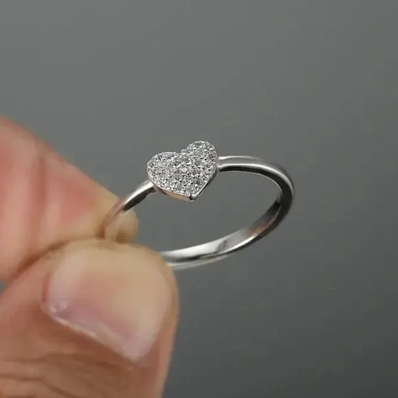 Elegant Silver Heart Ring with Pavé Stones