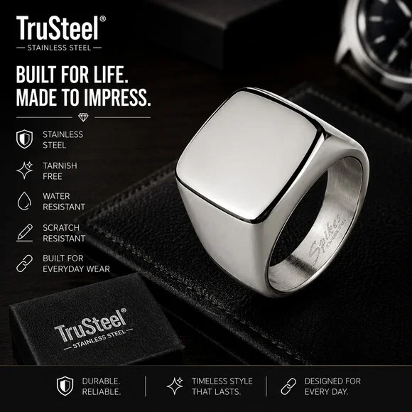 316L stainless steel silver flat top tarnish resistant ring size 10