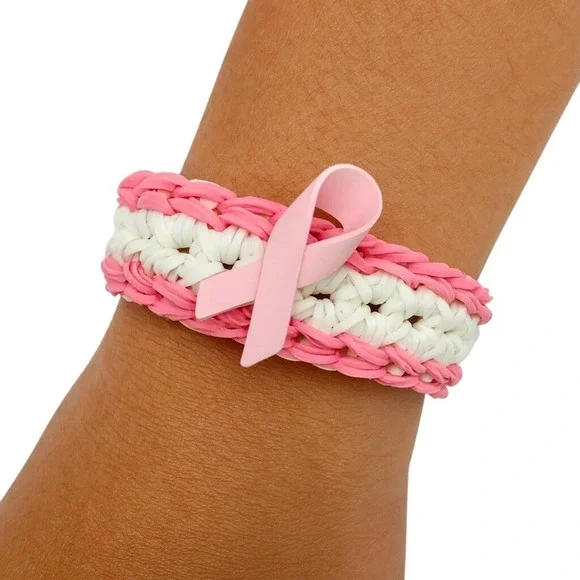 Rainbow Loom Bracelet Pink White‎ Breast Cancer Awareness Handmade Survivor USA