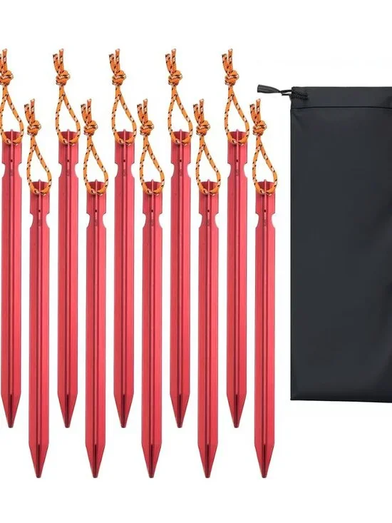 12 Pack Tent Stakes, 7-inch Ultralight Aluminum Ground Pegs with Reflective Pull