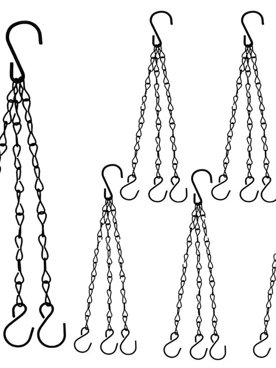 6pcs 16 Inch Hanging Basket Chains 3 Point, Black Chain with Hooks for Hanging P