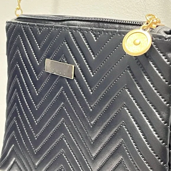Faux Black‎ Leather Crossbody Shoulder Purse Handbag Gold Chain Accessory