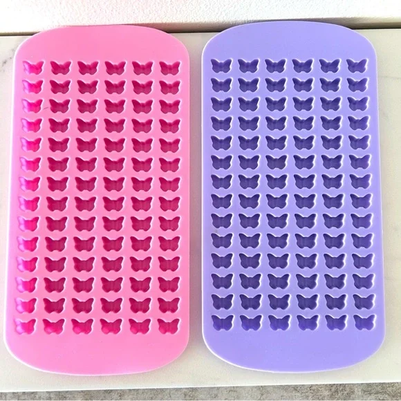 Set of 2 Silicone Ice Cube Gummy Snack Butterfly Trays 84 Slots each. 168 total.