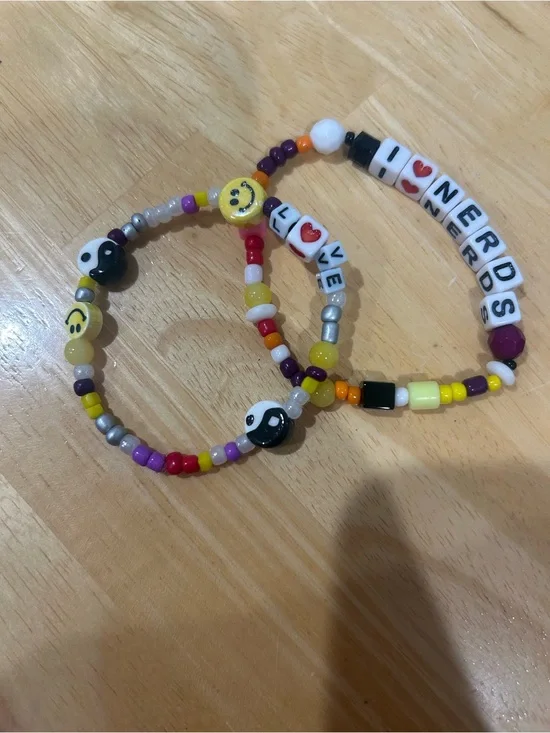 Kids/Women Beaded Bracelets - Yellow, Purple, Black Accent