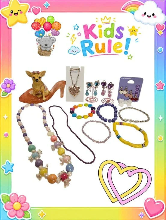Kid's Multicolor Heart Themed Jewelry Bundle