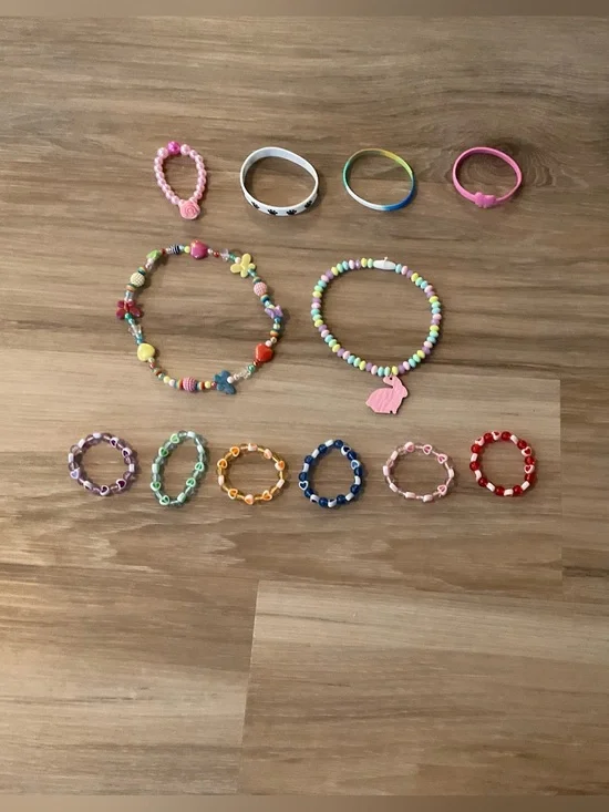Kids Multicolor Beaded Bracelet and Necklace Set - Pink Accent