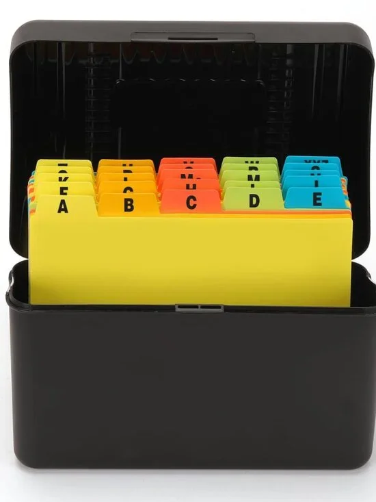 H4D Index Card Holder 3x5 Inches with 25 Plastic Dividers, Black