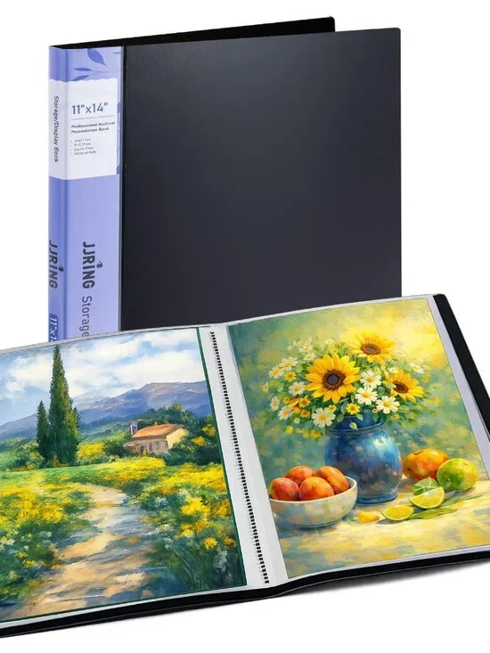JJRING 11x14 Art Portfolio Folder with Plastic Sleeves, 24-Pocket Portfolio Bind