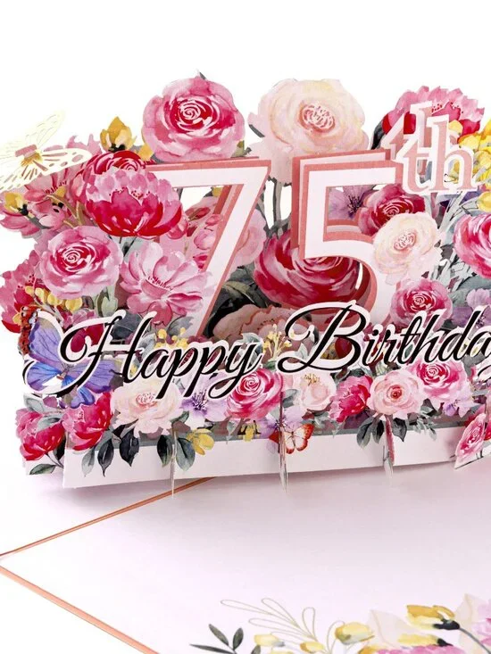 Happy 75th Birthday Pop-Up Card for Women, Wife, 75th Birthday Gift for, Mom, 3D