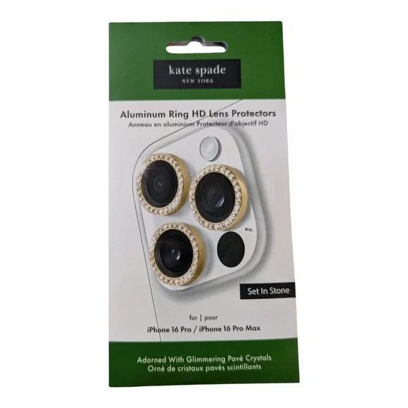 42-O Kate Spade Aluminum Ring HD Lens Protector Set In Stone 16 PRO/ 16 PRO MAX