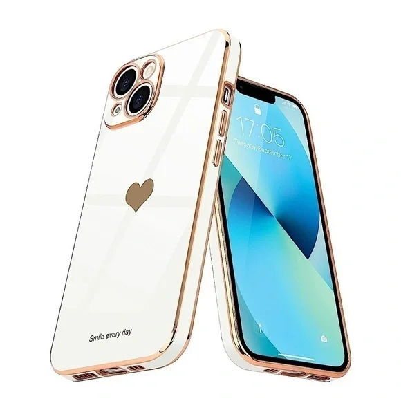 iPhone 13 Case Love-Heart Plating Soft Back  Silicone Shockproof White