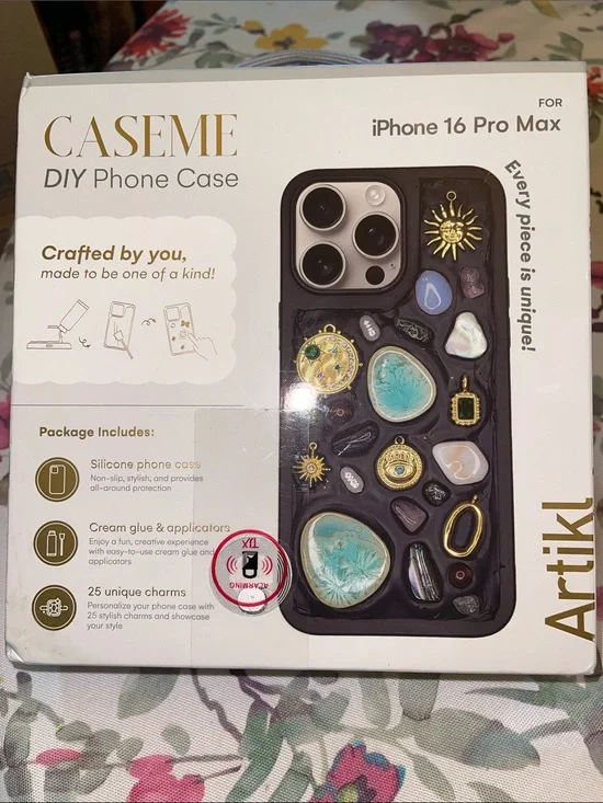 Caseme DIY iPhone 16 Pro Max Case - Black with Turquoise & Gold Accents