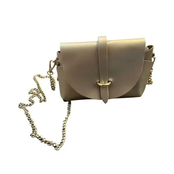 Vera Pelle made in Italy gold Genuine Leather Shoulder Bag Gold Chain purse