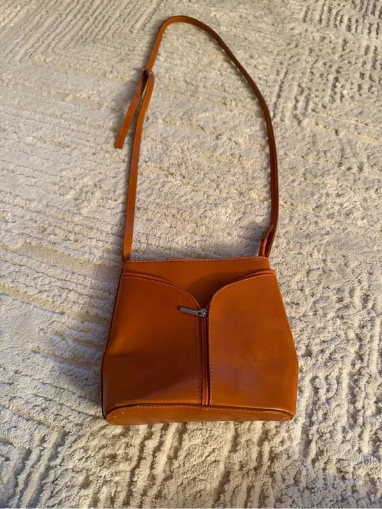 Borse in Pelle Women's Genuine Leather Crossbody Bag Cognac Brown Made in Italy