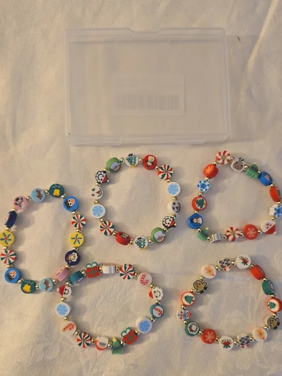 Kids Festive Holiday Beaded Stretch Bracelets - Set of 5 New