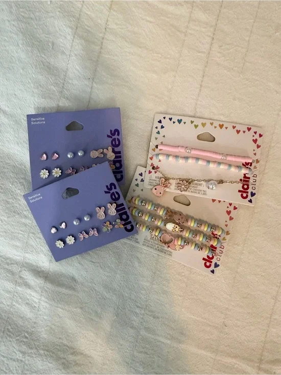 Claire's Kids Pastel Pink & Multicolor Easter Earrings and Bracelet Set