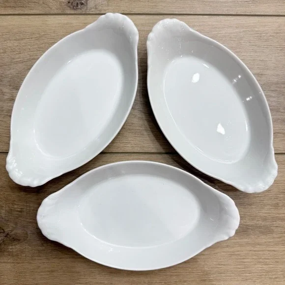 Pillivuyt France White Porcelain Oval Au Gratin Dishes Set of 3 Vintage 8oz 2784