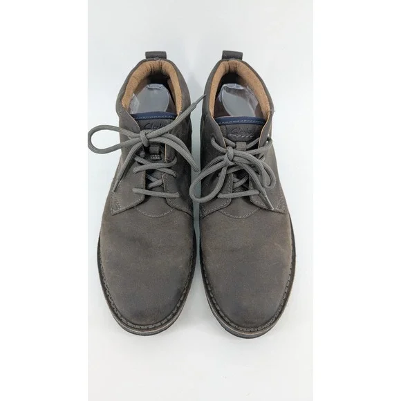 Clarks Mens Cotrell Top Chukka Boots Charcoal Grey Oily Leather Lace Up Size 11M