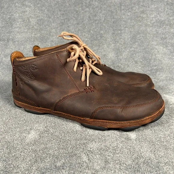 OluKai Kamuela Mens 12 Dark Brown Leather Chukka Boots Lace Up 10131-6333