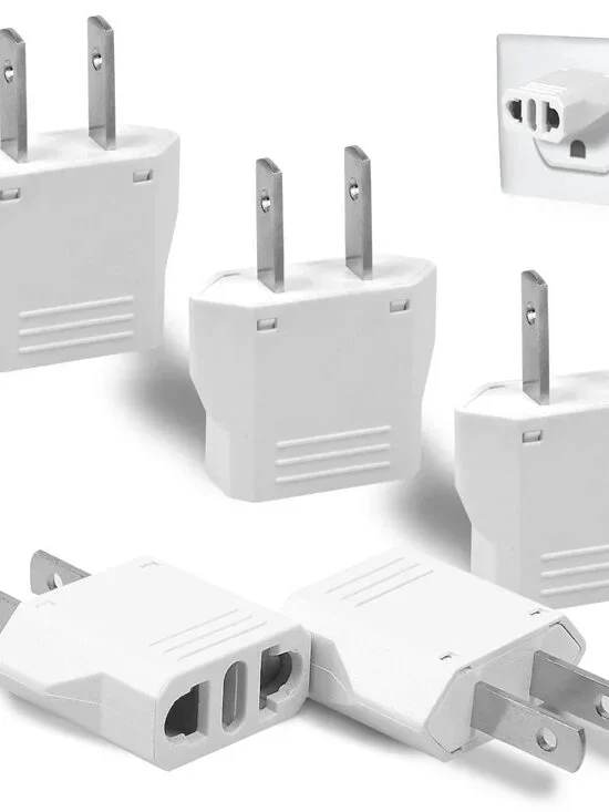 6 Pack Travel Adapter: European to US Outlet Plug Adapter (White)