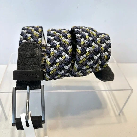Robert Graham Jacob Woven Braided Elastic Belt Grey Olive Navy Mens Size 32 NEW