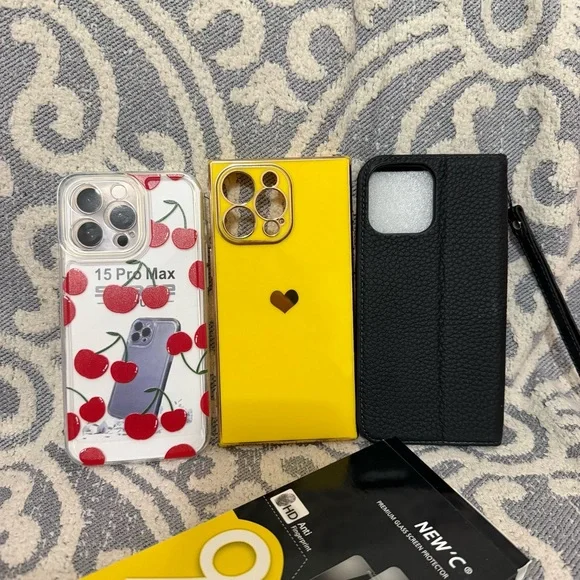 Apple iPhone 15 Pro Max Case Lot Of 3 With 4 Tempered Glasses