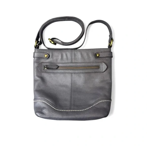 Born Grey Pebbled Genuine Leather‎ Crossbody Bag Adjustable Strap Brass Hardware