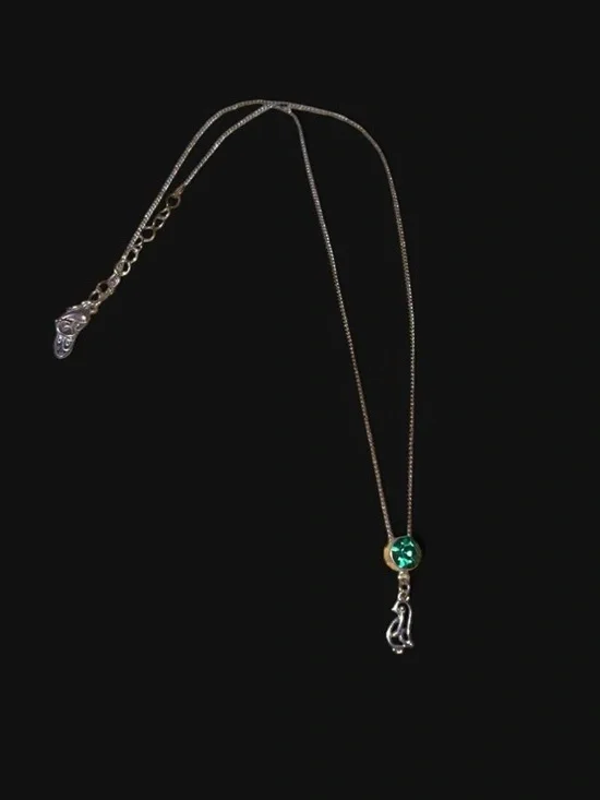 Justice Silver Necklace with Green Gem and Penguin Charm