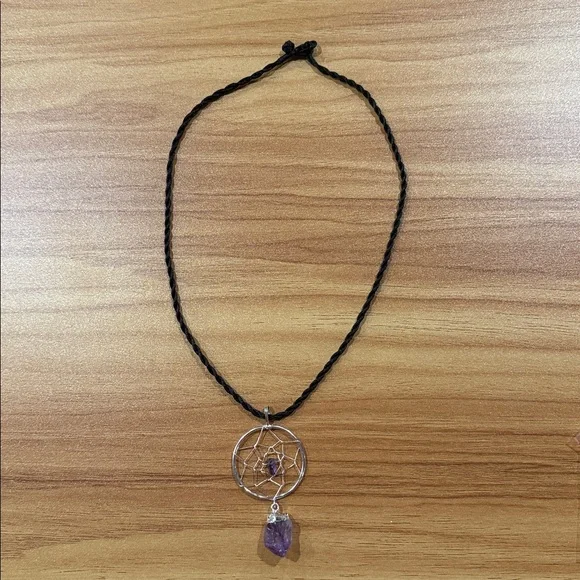 Dreamcatcher Pendant Necklace with Purple Amethyst