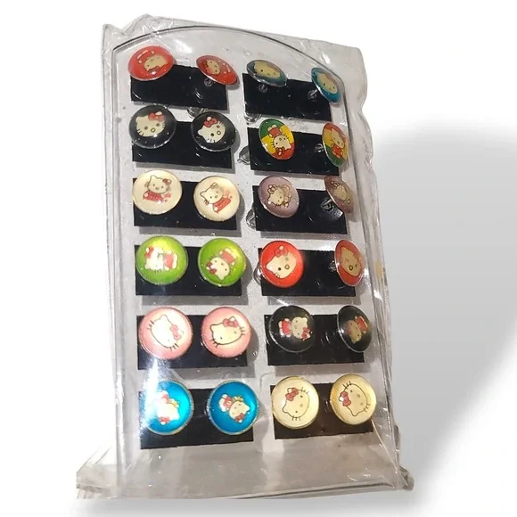 Hello‎ Kitty Stud Earrings Lot 12 Pairs NOS Vintage Sanrio Enamel Cute Gift