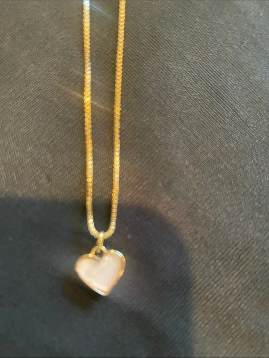 Gold Heart Pendant Necklace with white Inlay