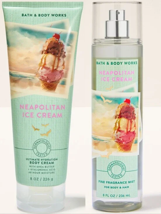 Bath Body Works Neopolitan Ice Cream Body Cream & Fragrance Mist Set NEW