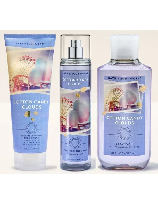 Bath & Body Works Cotton Candy Clouds 3 Piece Body Care Set NEW Rare