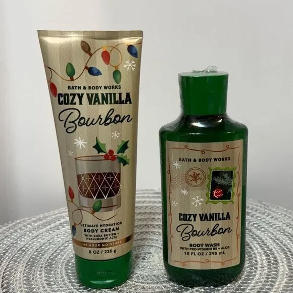 BBW Cozy Vanilla Bourbon Body Cream and Body Wash Shower Gel Set of 2 NWT