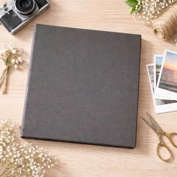 Vintage Gray 2-Ring Binder Photo Album Scrapbook Keepsake Holds 68‎ Photos
