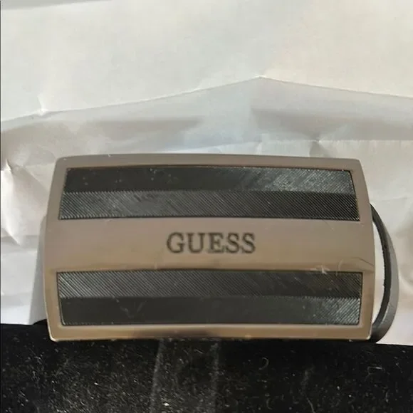 Guess Men's Black Leather Belt Size 30 Logo Buckle Stylish Casual Accessory