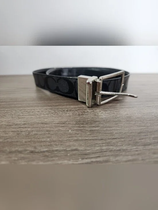 COACH Heritage Signature Coated Canvas Reversible Black Belt