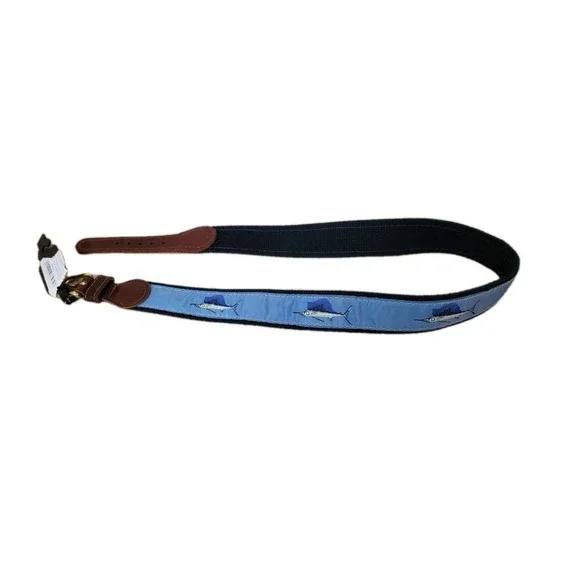Men's Preston‎ Leather Swordfish Fish Belt Size 28 Fishermen's Aesthetic