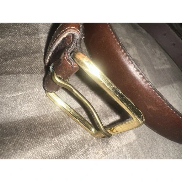 Torino Leather Belt‎ Mens Size 36 Brown European Cowhide Brass Tone Buckle 7501