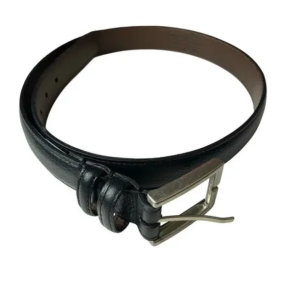 33mm Black Dress Belt Men's 34 Full Grain Leather New NWT Double Loop Reinforced