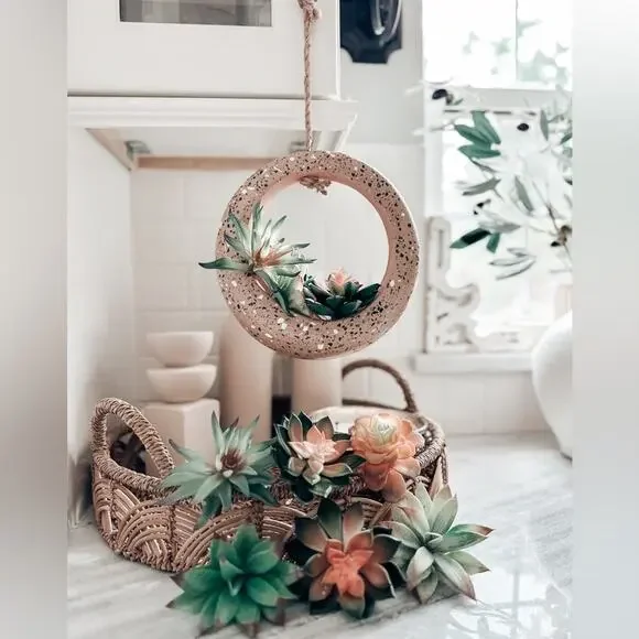 Jungalow lot succulents + terrazzo terracotta hanging circle planter boho home