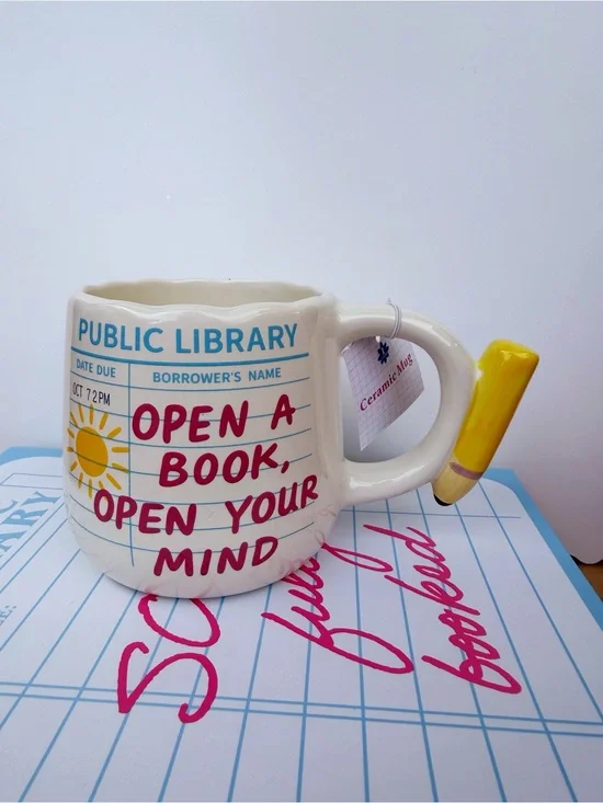 Public Library 'Open a Book, Open Your Mind' Ceramic Mug