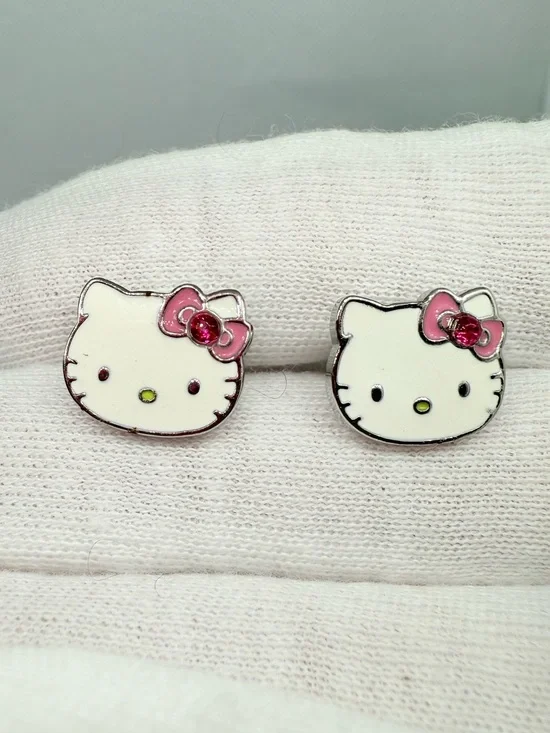Hello Kitty White Face Pink Bow Kids Stud Earrings!